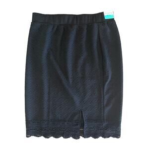 NWT MAURICES Black Straight Pencil Skirt Size 0 Womens 14 Stretch Lace Trim NEW